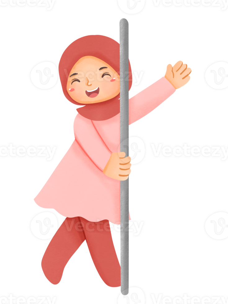 A cartoon girl holding a pole png