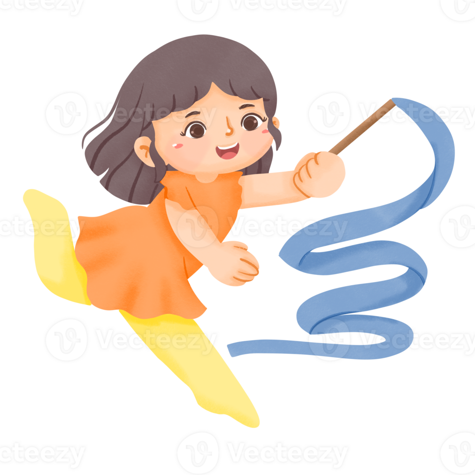 A girl is holding a blue ribbon in her hand png