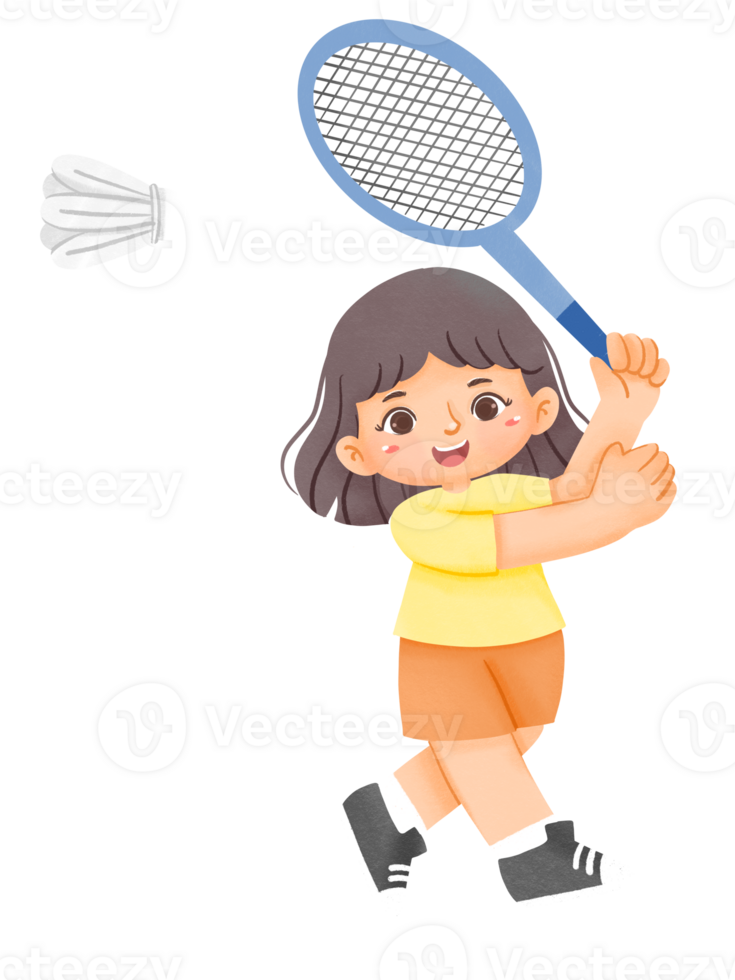 A girl is playing badminton with a racket png
