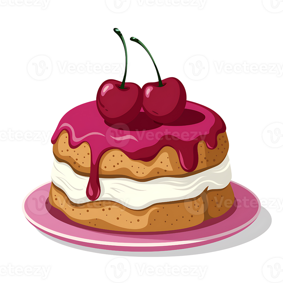 Delicious Cake with Cherries and Creamy Frosting isolated on transparent background png