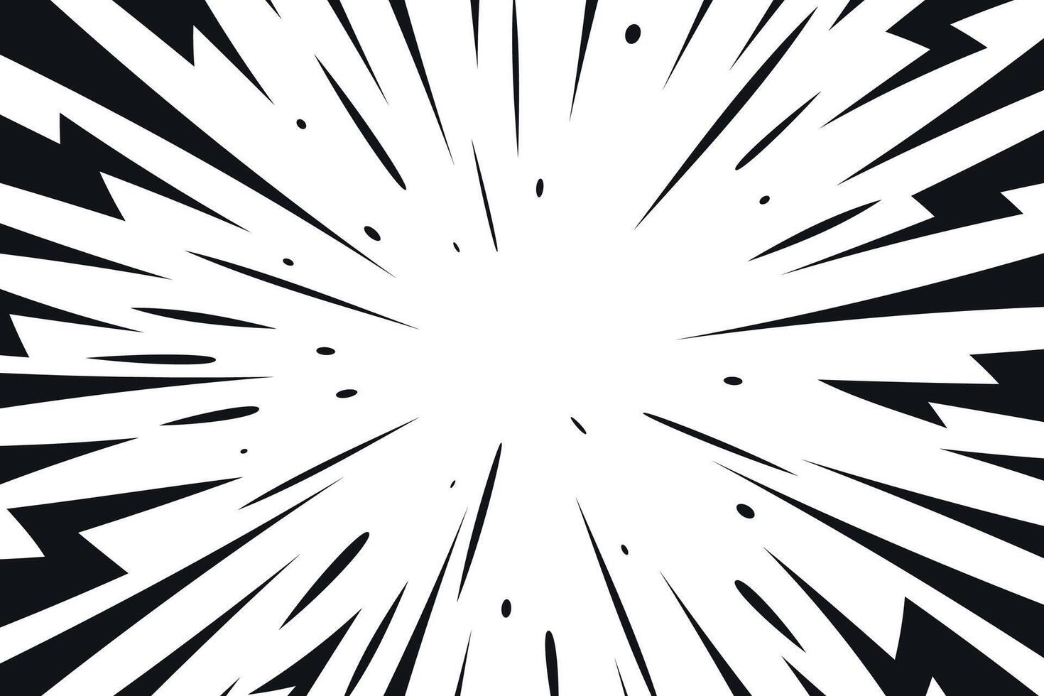 Black comic style lightning explosion background. Radial speed lines backdrop vector