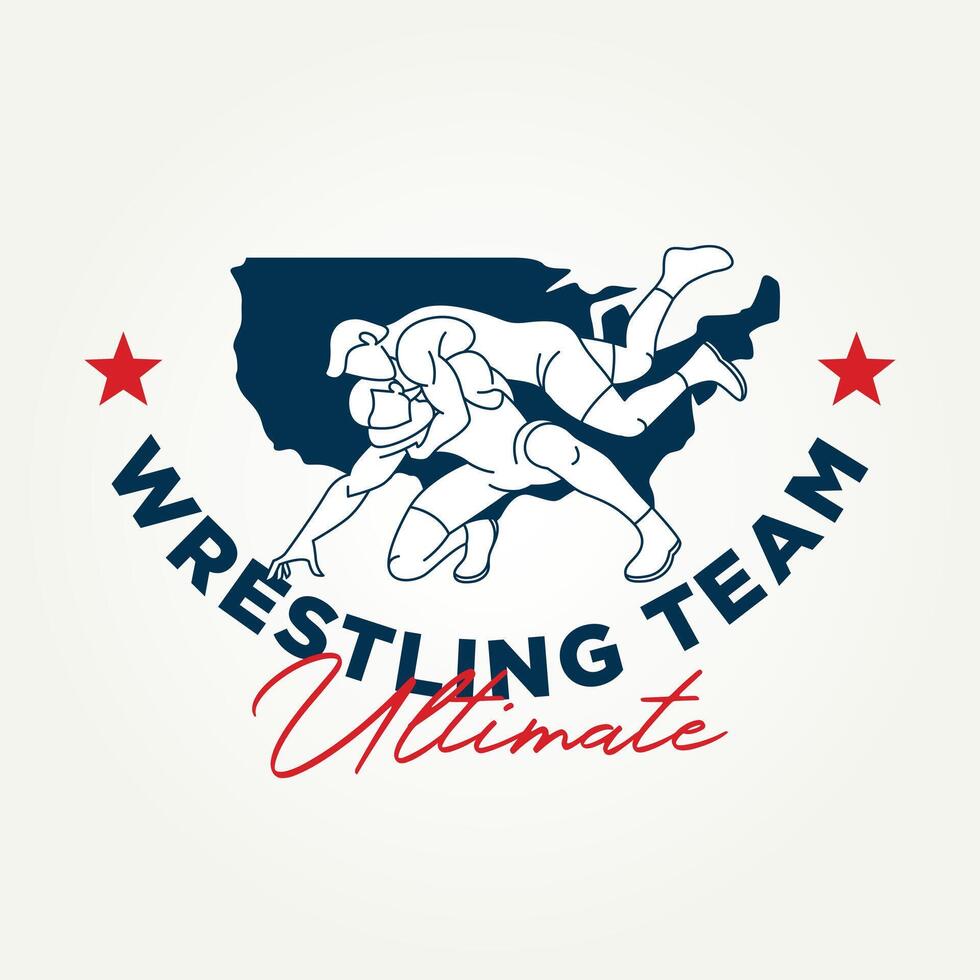 USA wresting ultimate line art icon logo illustration design. simple modern martial arts MMA fighter emblem logo concept vector