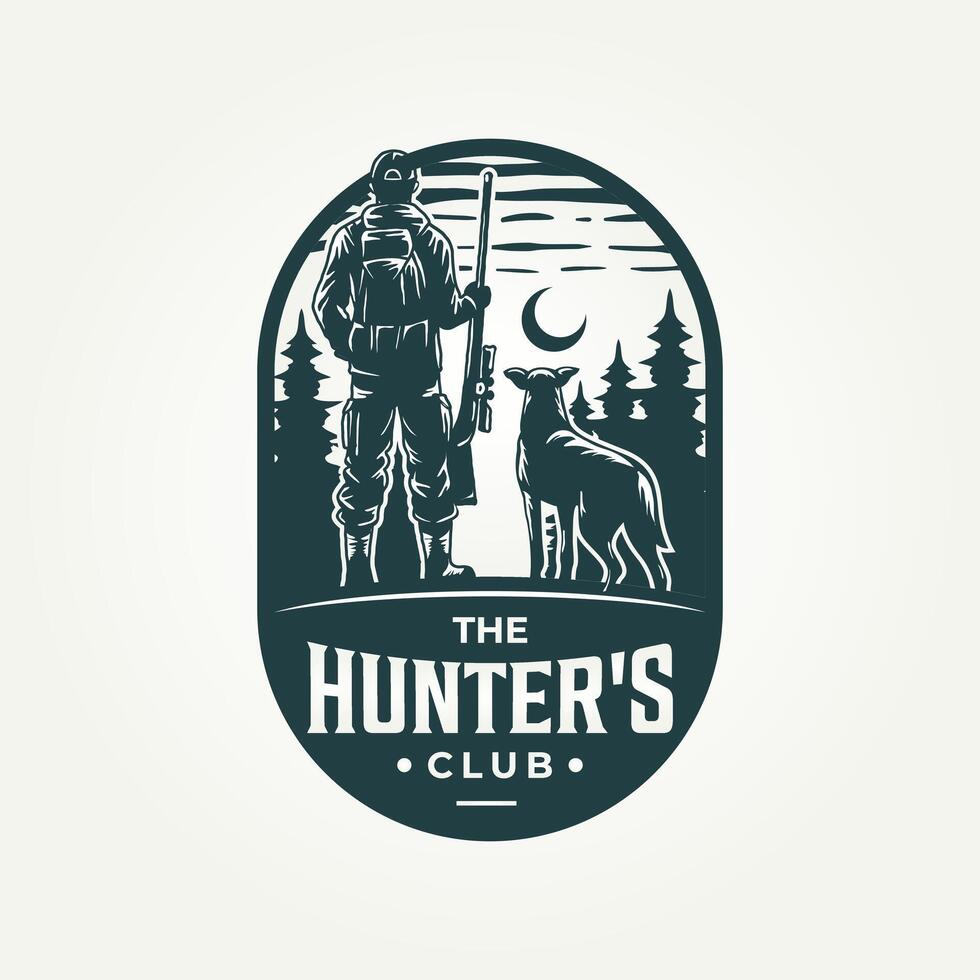 vintage bird hunter club icon badge logo illustration design. classic retro duck hunter and a dog emblem logo concept vector