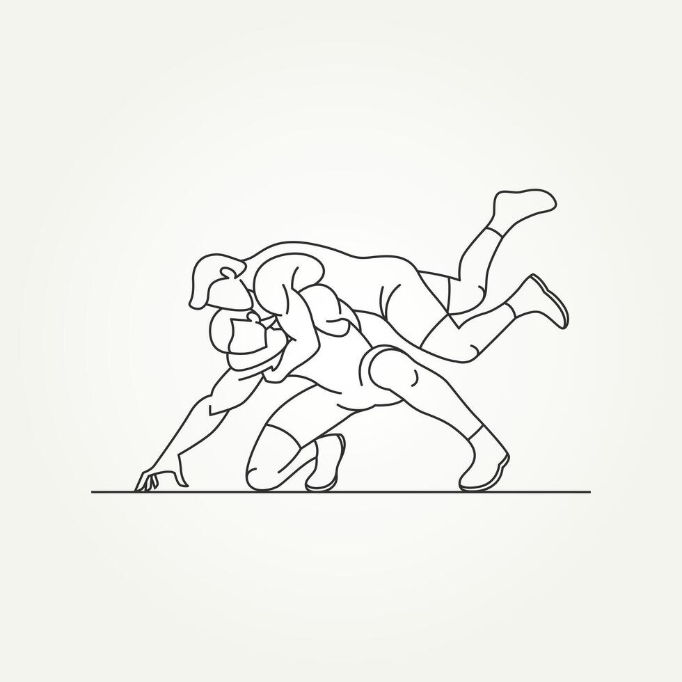 minimalist wrestling wrestlers fight line art icon logo illustration design. simple modern mixed martial art, sportsmanship logo concept vector