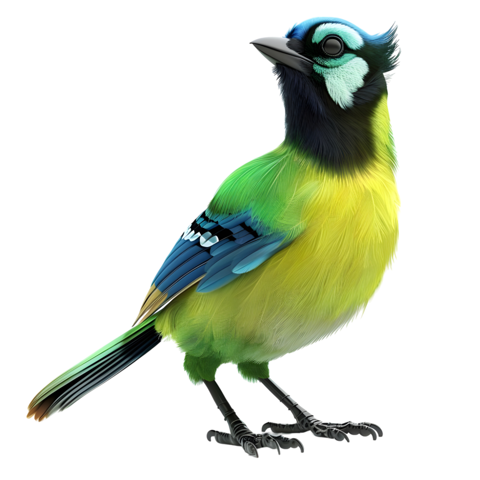 Perched Green Finch with vibrant lime and yellow feathers isolated on transparent background png