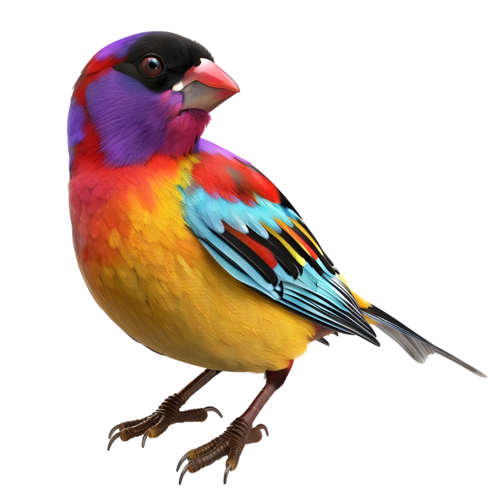 Gouldian Finch with green, yellow, and purple plumage isolated on transparent background png