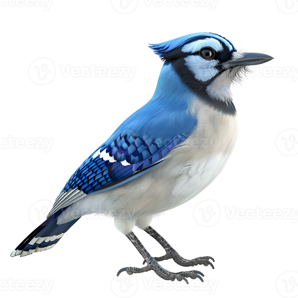 Side profile of Blue Jay bird with intricate feather patterns isolated on transparent background png