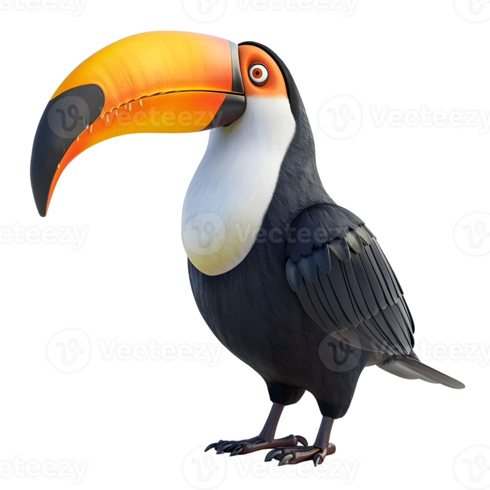 Toco toucan with vibrant orange beak isolated on transparent background png