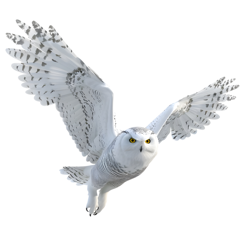 Snowy owl gliding gracefully isolated on transparent background png