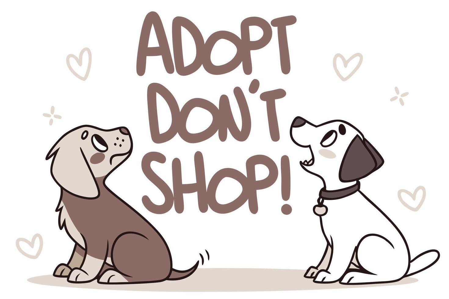 Two puppies encouraging adoption instead of shopping for pets vector