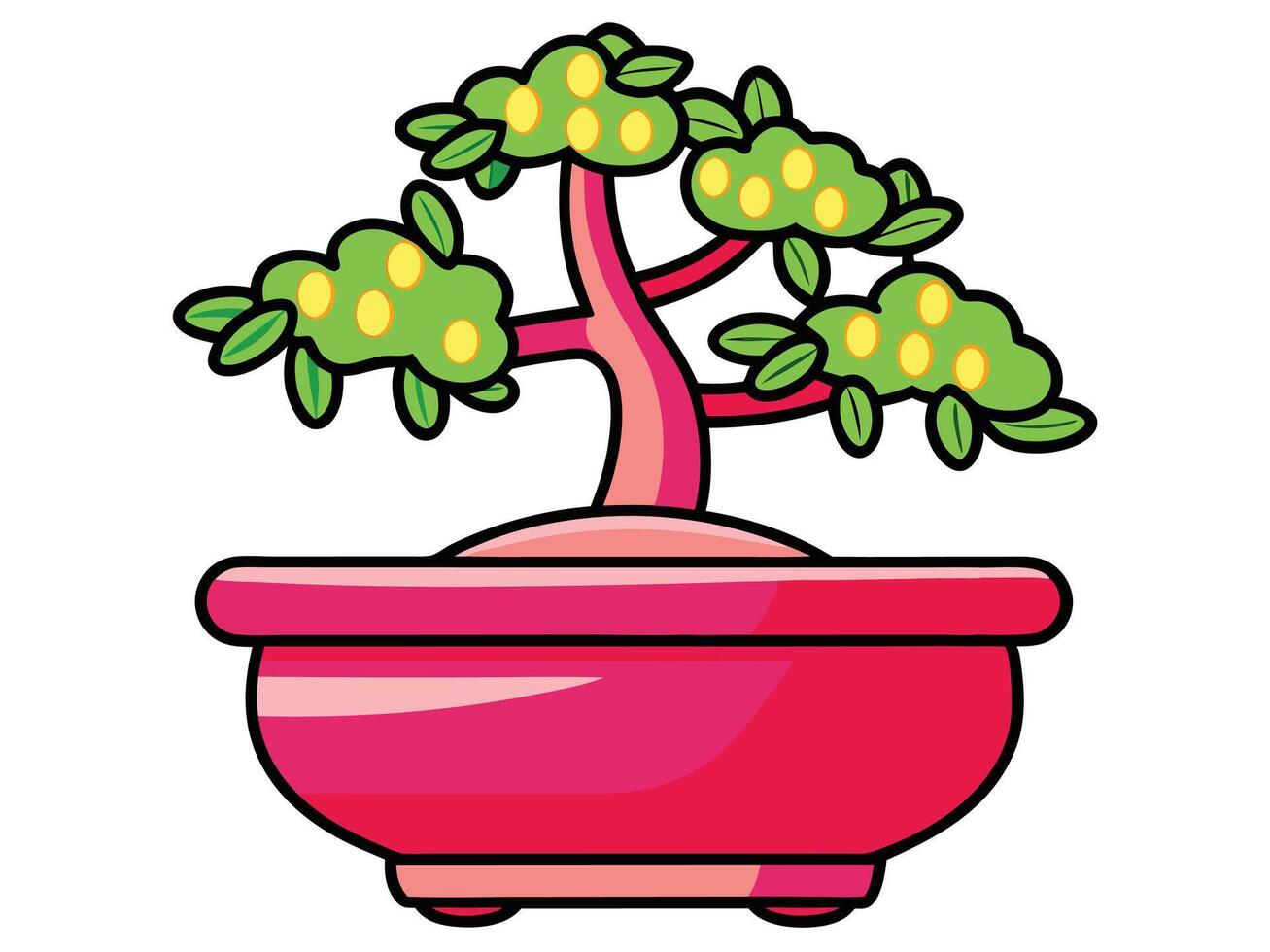 Bonsai lemon tree in vibrant pot on white background vector
