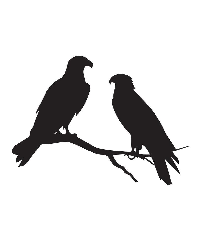 Black Bird of Prey Silhouettes Featuring Eagles and Falcons in Dynamic Poses vector