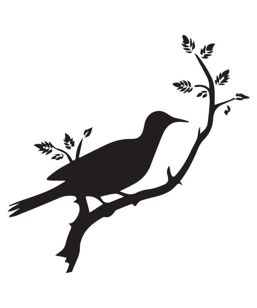 Detailed Woodland Bird Silhouettes Perched on White Background vector