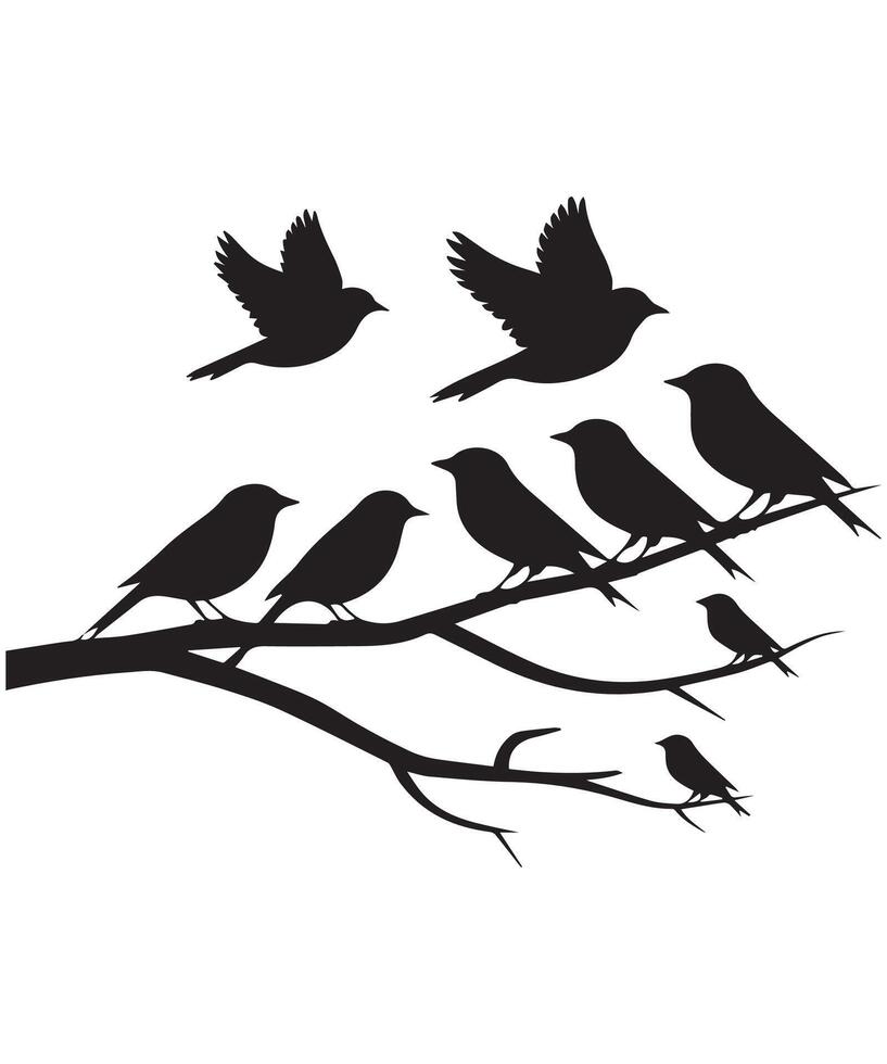 Black Geese and Crane Silhouettes in Dynamic V Formation vector