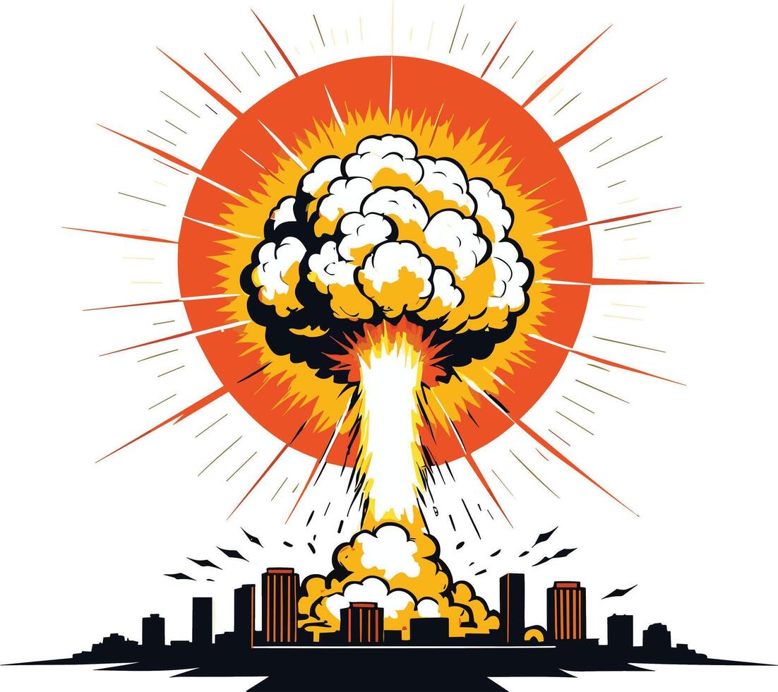 Nuclear blast over urban landscape with dramatic explosion effects vector