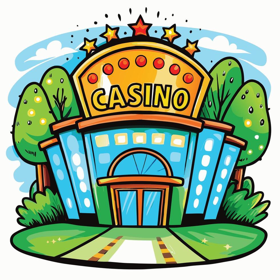 Bright and colorful casino building set against white backdrop vector