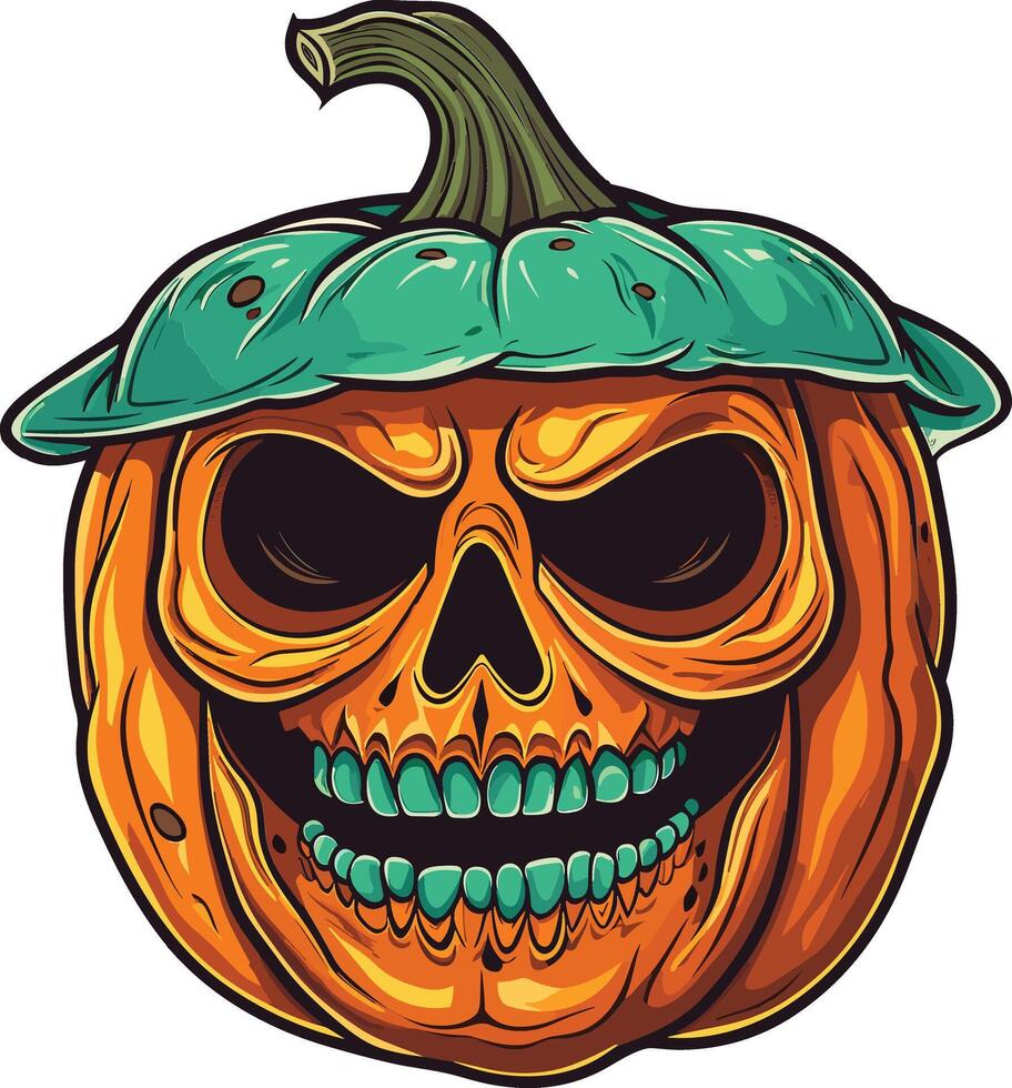 Pumpkin head with skull design for Halloween spirit vector