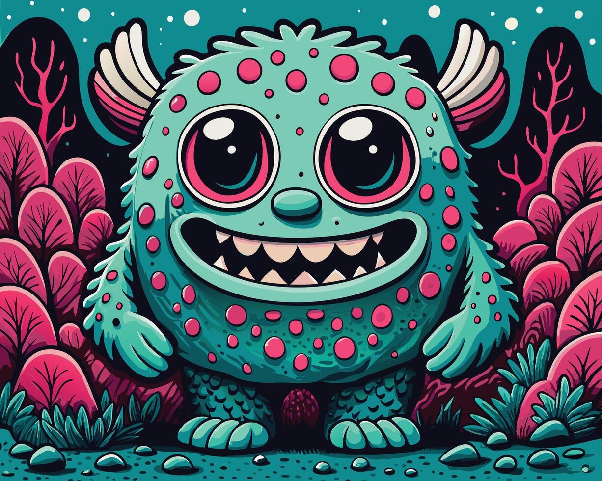 Colorful child monster character on a vibrant background vector