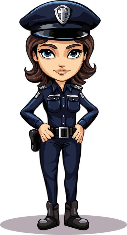 Police officer character in a uniform standing confidently vector