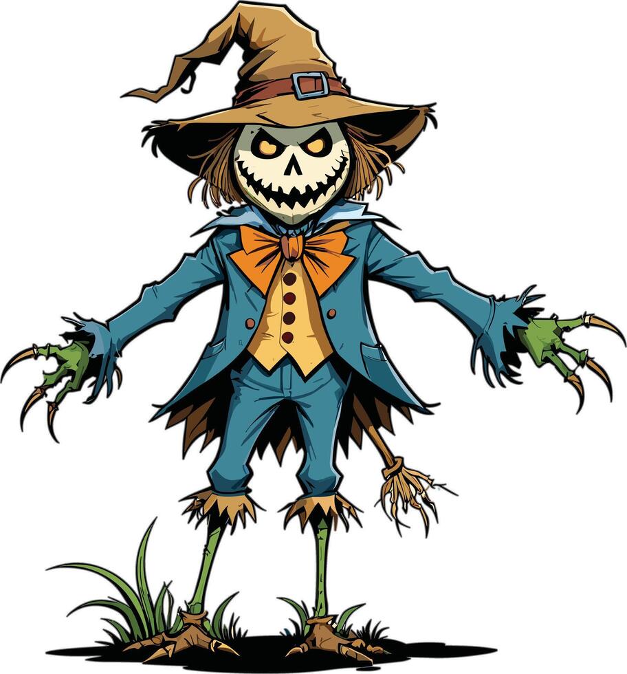 Scarecrow character in a whimsical costume posing cheerfully vector