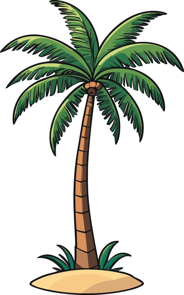 Tall palm tree with lush green leaves by sandy ground vector