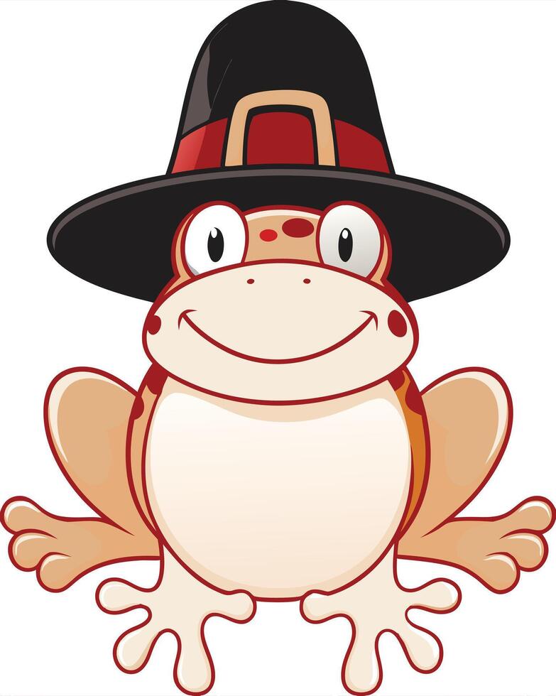 Happy playful frog wearing a pilgrim hat in a colorful setting vector