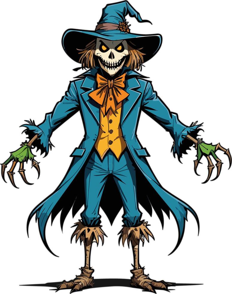 Scarecrow character in vibrant blue attire stands menacingly vector