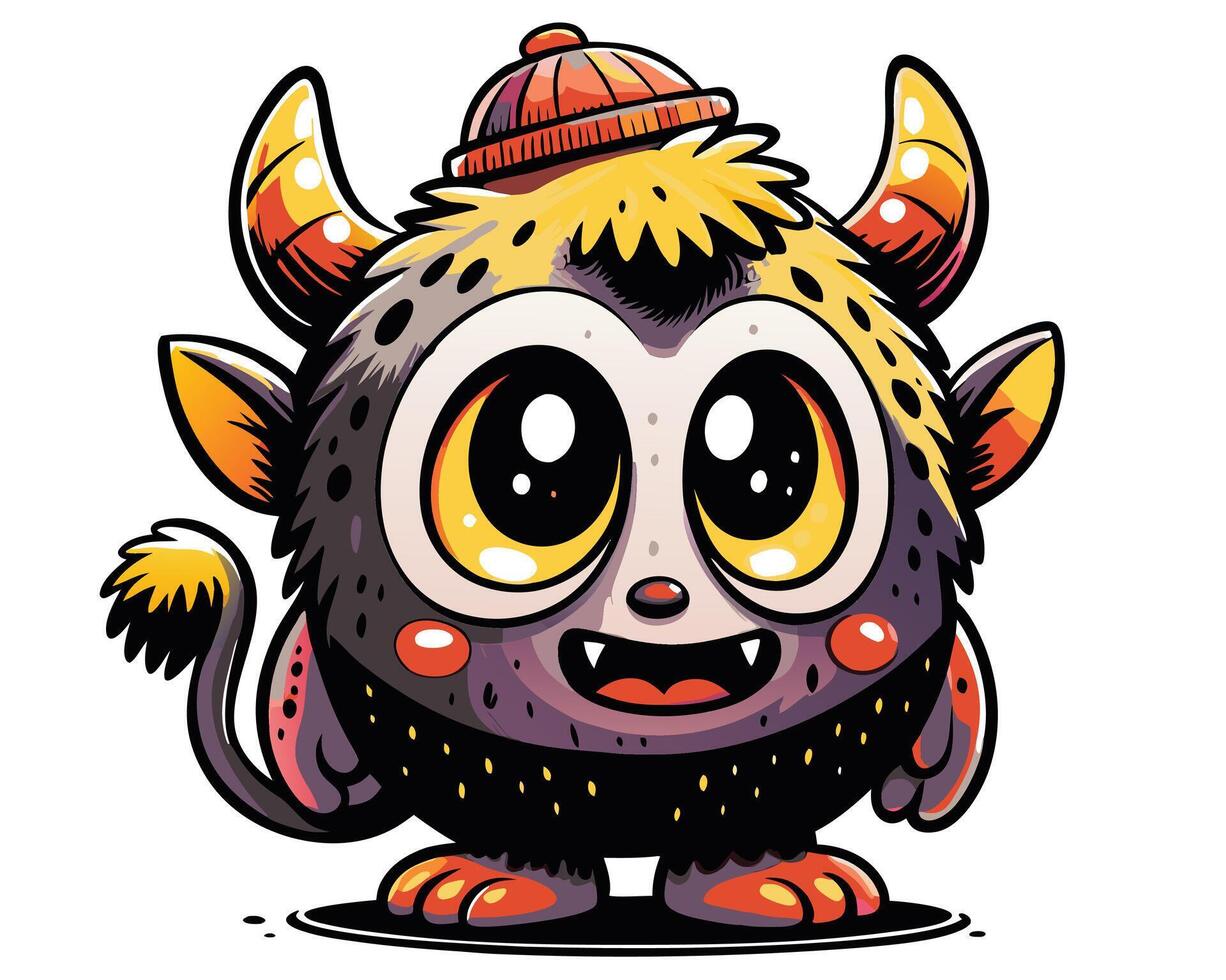 Cute cartoon monster character with big eyes and playful design vector