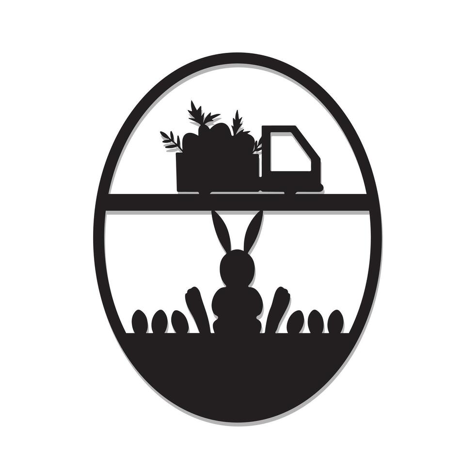 Happy easter bunny with egg laser cut vector