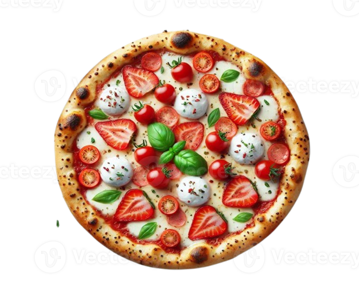 Delicious pizza with mozzarella and cherry tomatoes isolated on transparent background png