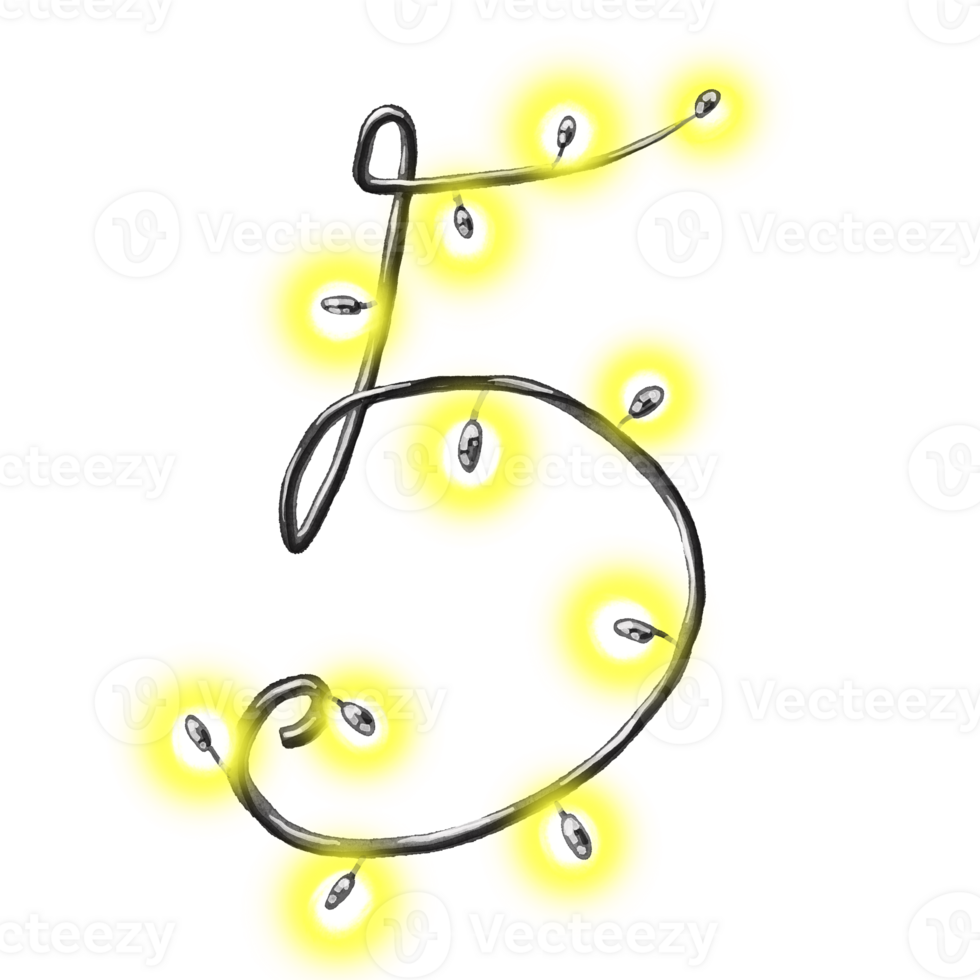 Number five. Figure with lights. Isolated clipart png
