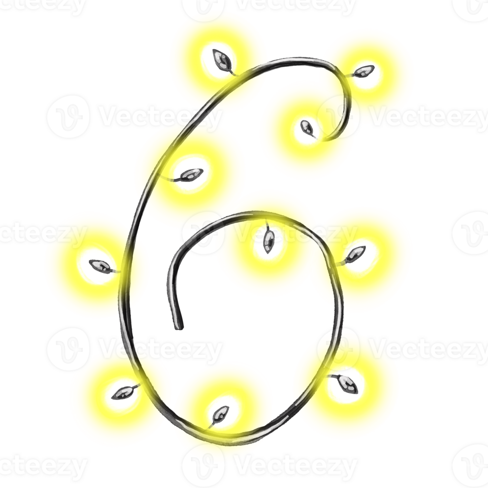 Number six. Figure with lights. Isolated clipart png