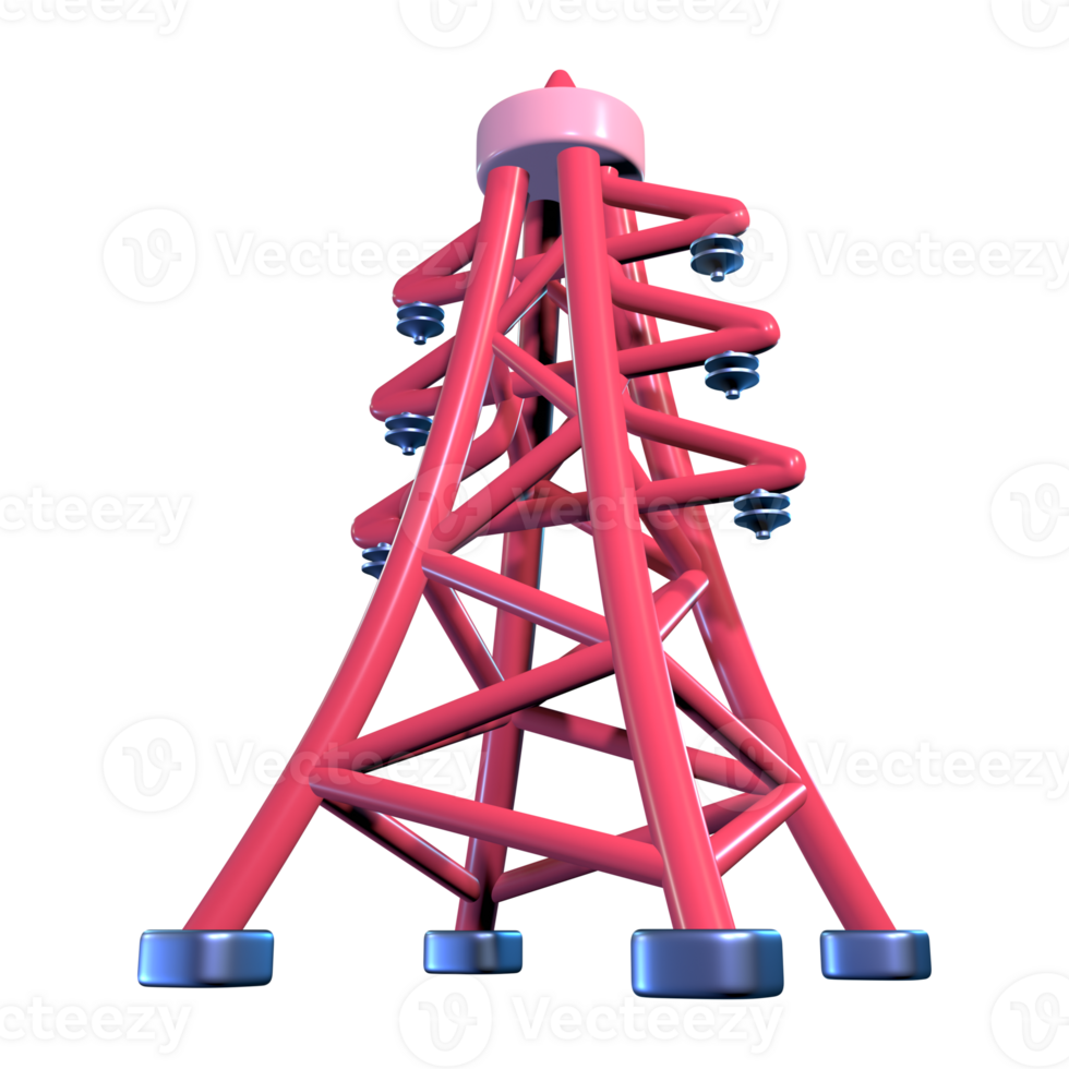 High Voltage Power Line Tower 3D Illustration Icon png