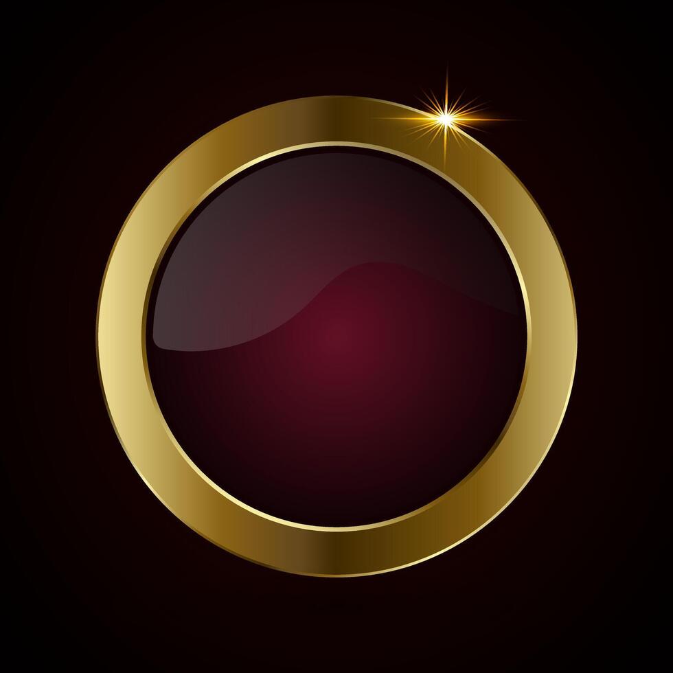 A red luxury circular design featuring a rich burgundy red center, enclosed by a shiny gold metallic border. used in banner, button, web UI design, option concepts vector