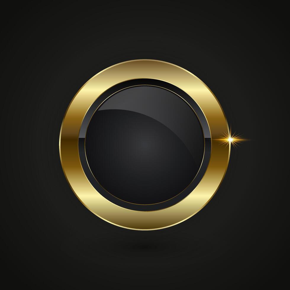 Golden Rimmed Icon-A sleek, circular design featuring a black glossy center surrounded by a radiant gold frame. A small golden sparkle adds a touch of luxury and sophistication. vector