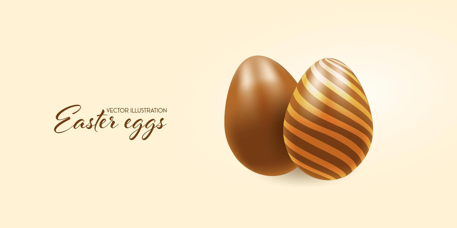 Chocolate Easter eggs, banner, realistic 3d . illustration on transparent background vector