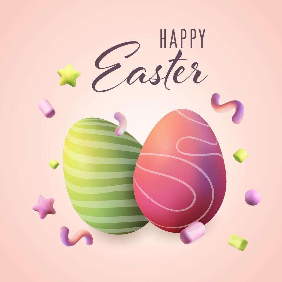 Happy Easter, poster, realistic 3d . illustration on transparent background vector