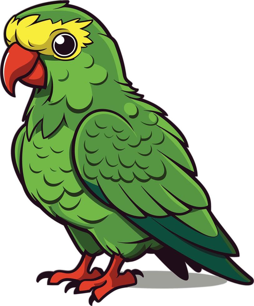 Bright green bird with yellow accents standing on a flat surface vector