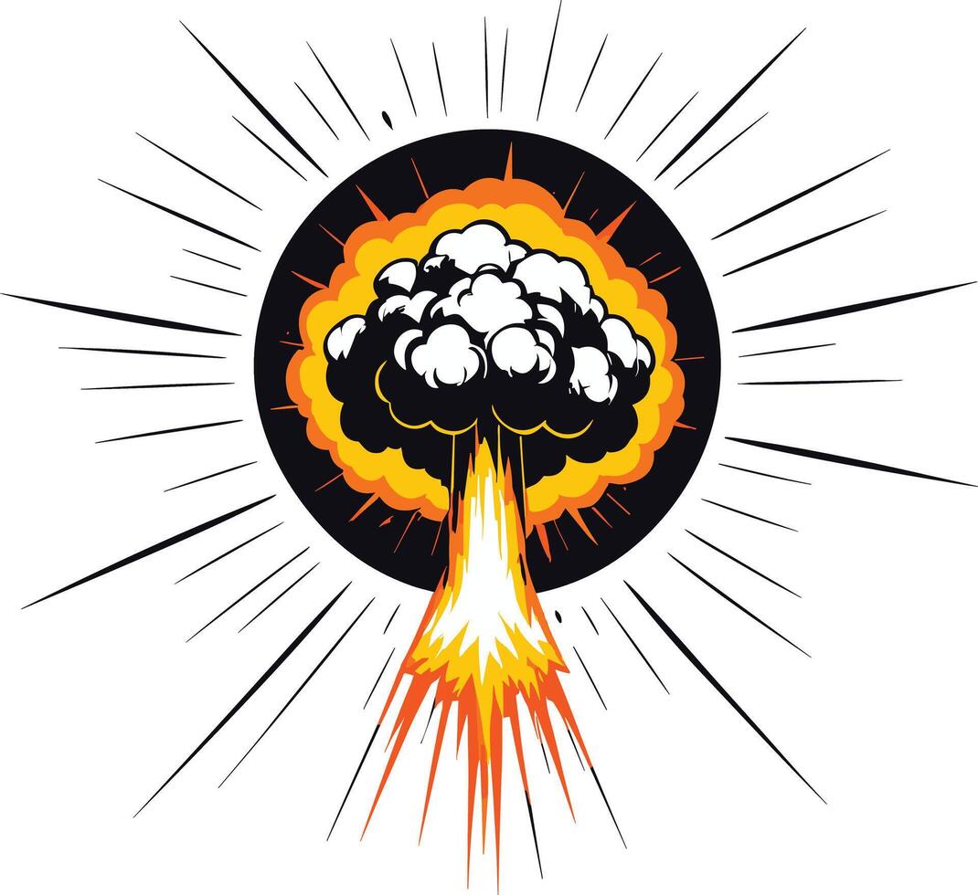 Nuclear blast with fiery explosion and shockwave emanating outward vector