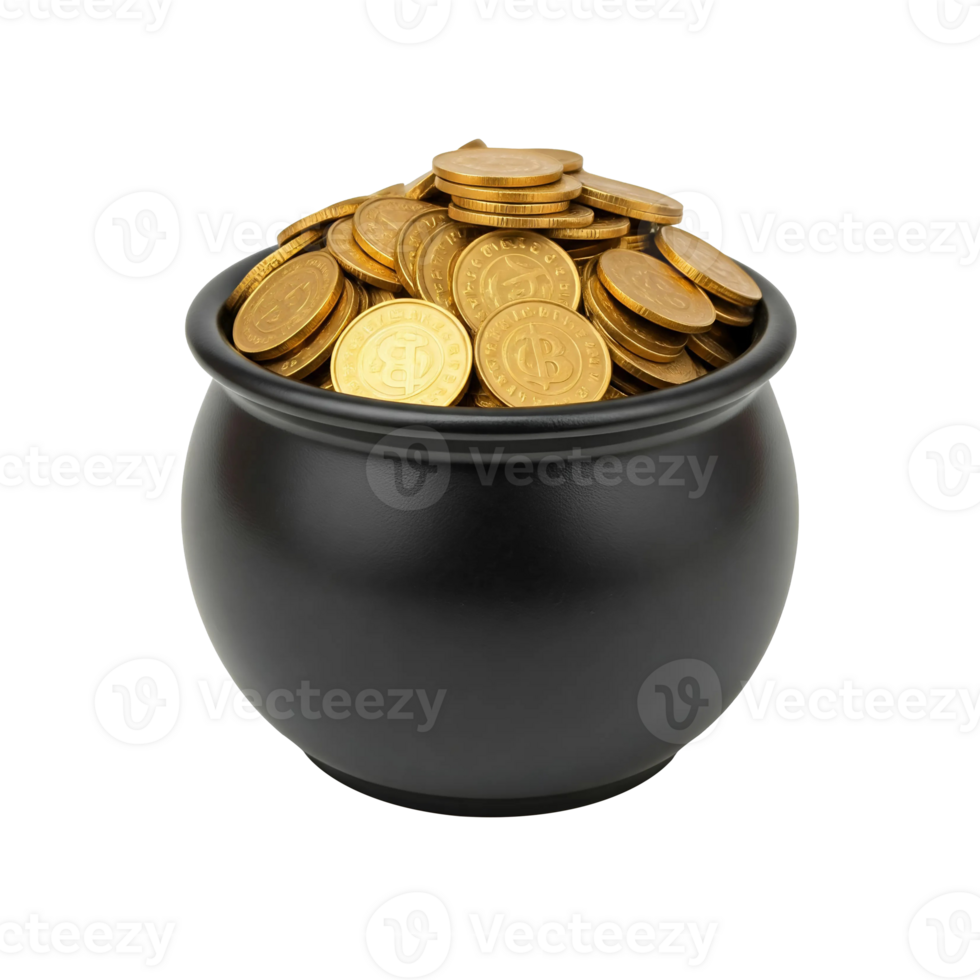 Gold coins in a black pot isolated on a background png