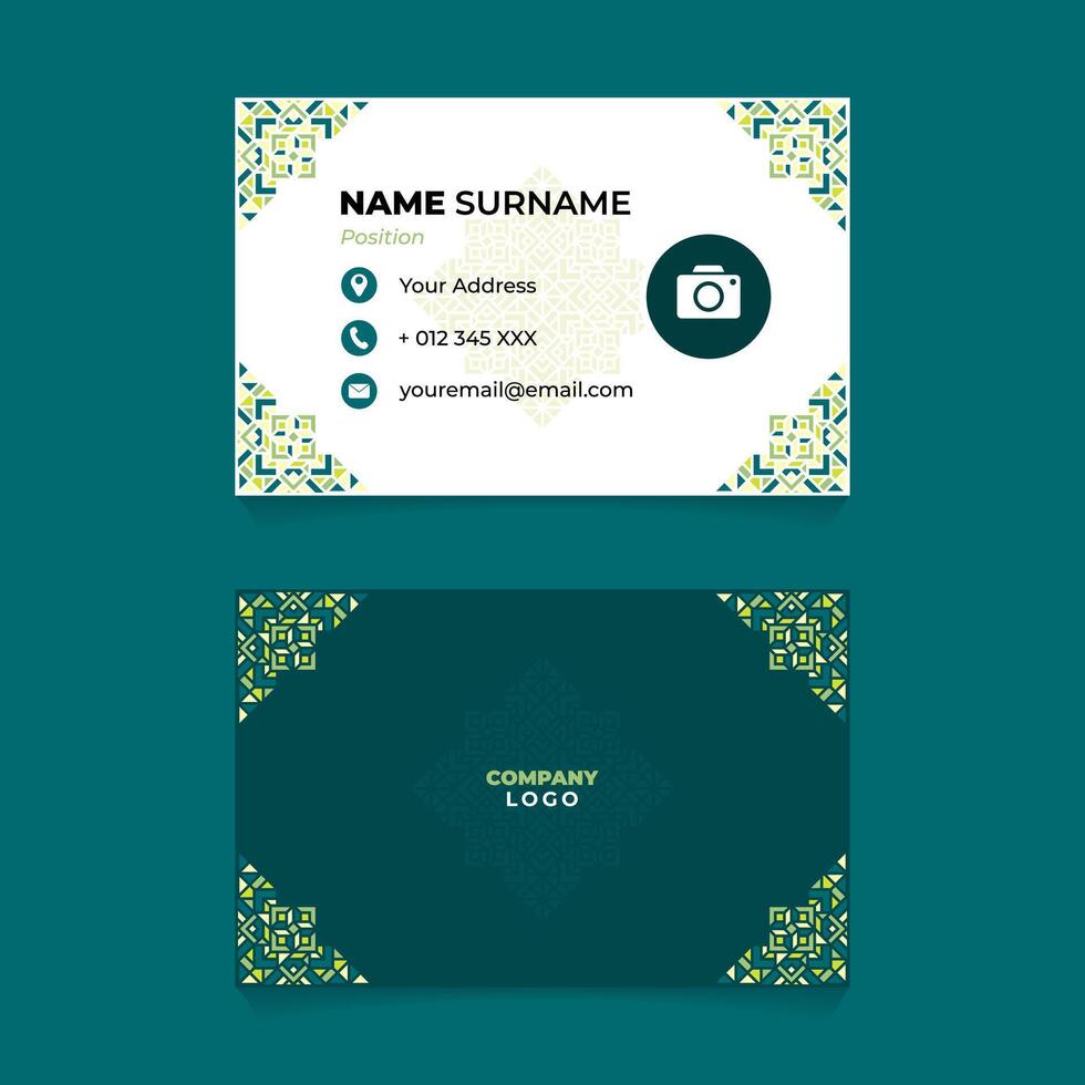 Name Card Design with Ornament on The Corner and Silhouette on The Center vector