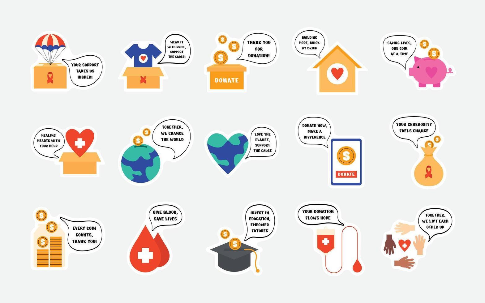 Sticker Fundraiser Illustration Set vector