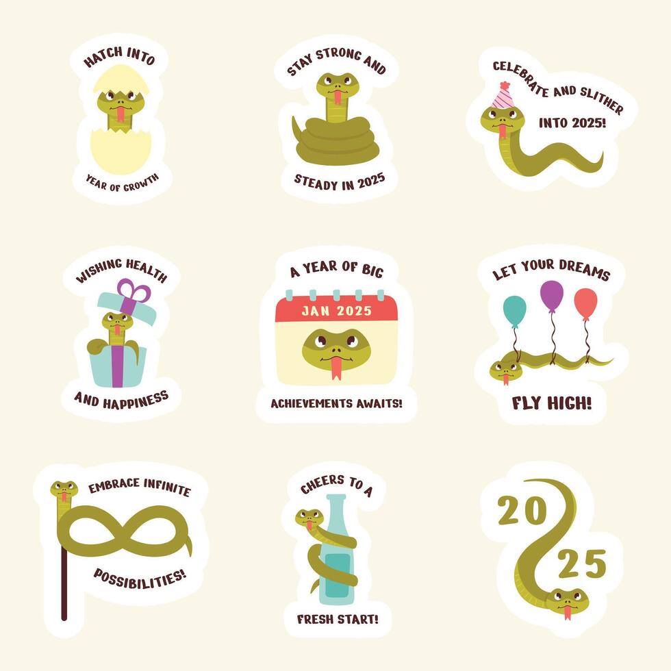 2025 New Year Snake Sticker Set vector