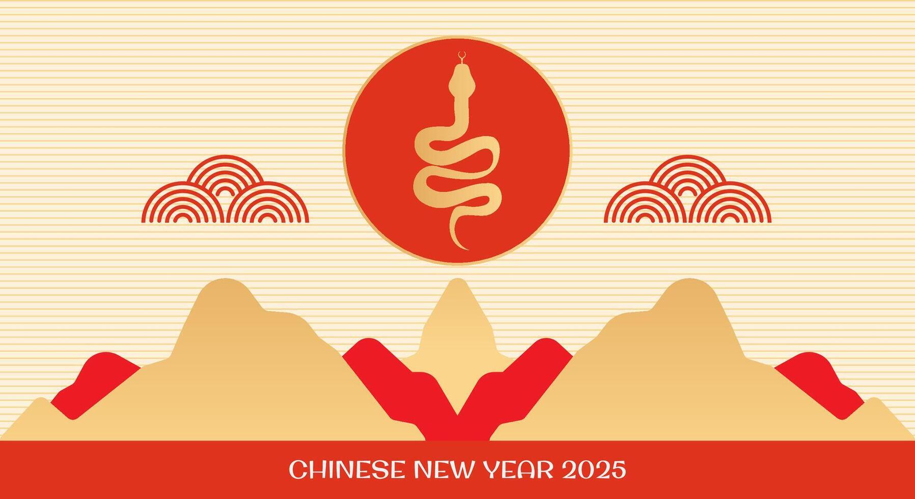 Chinese New Year 2025 banner background graphic. Luxury design with mountain, circle, cloud. Elegant oriental style illustration vector