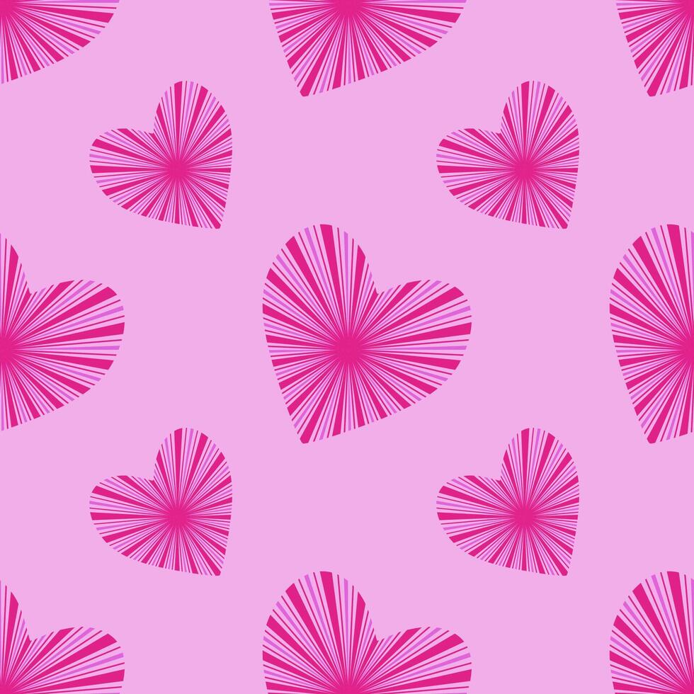Valentines Day doodles seamless pattern. Cute hot pink hearts with simple decorative elements illustration. vector
