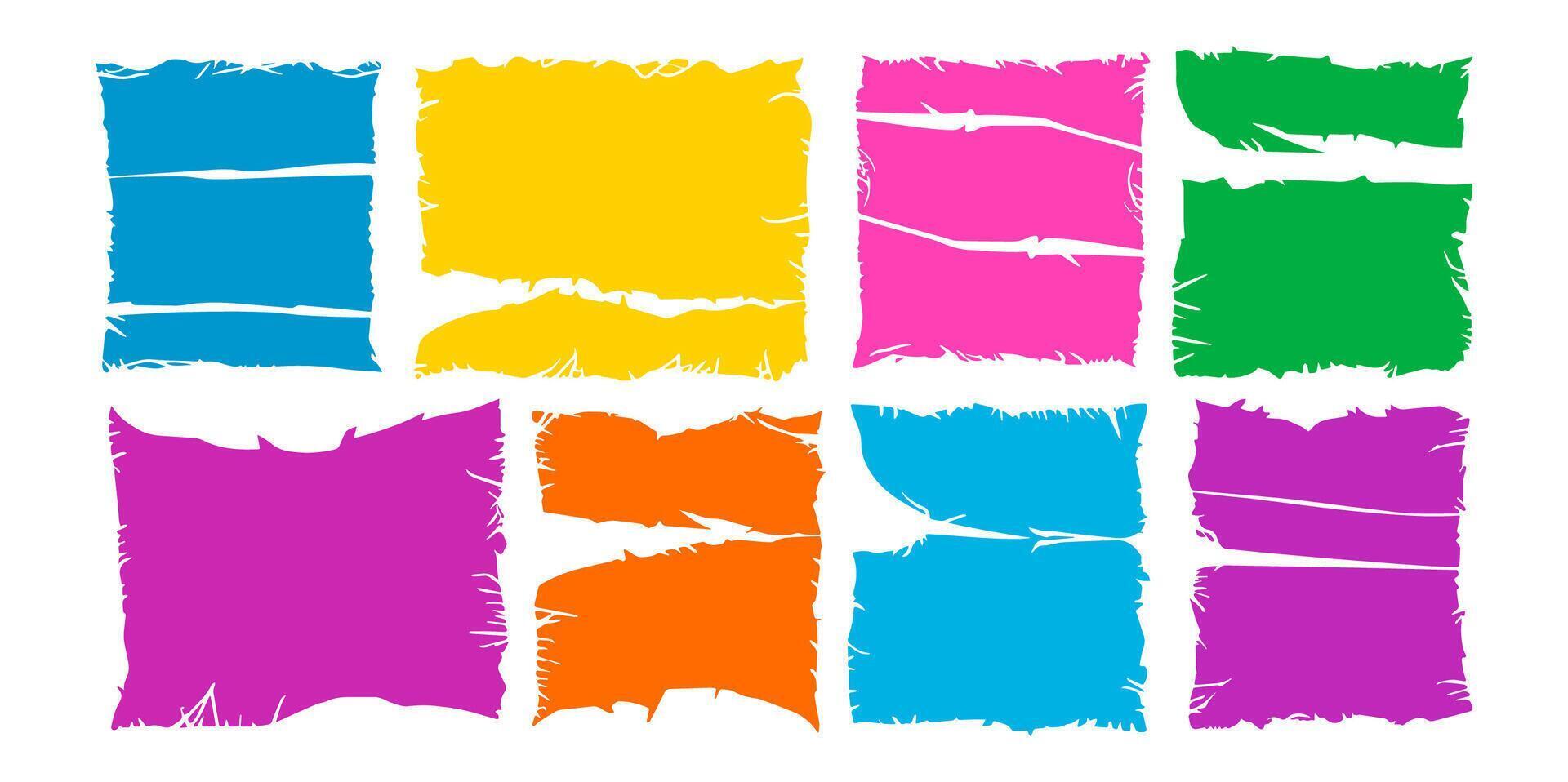 Frayed scraps of paper illustration set. Grunge rectangles silhouettes. vector