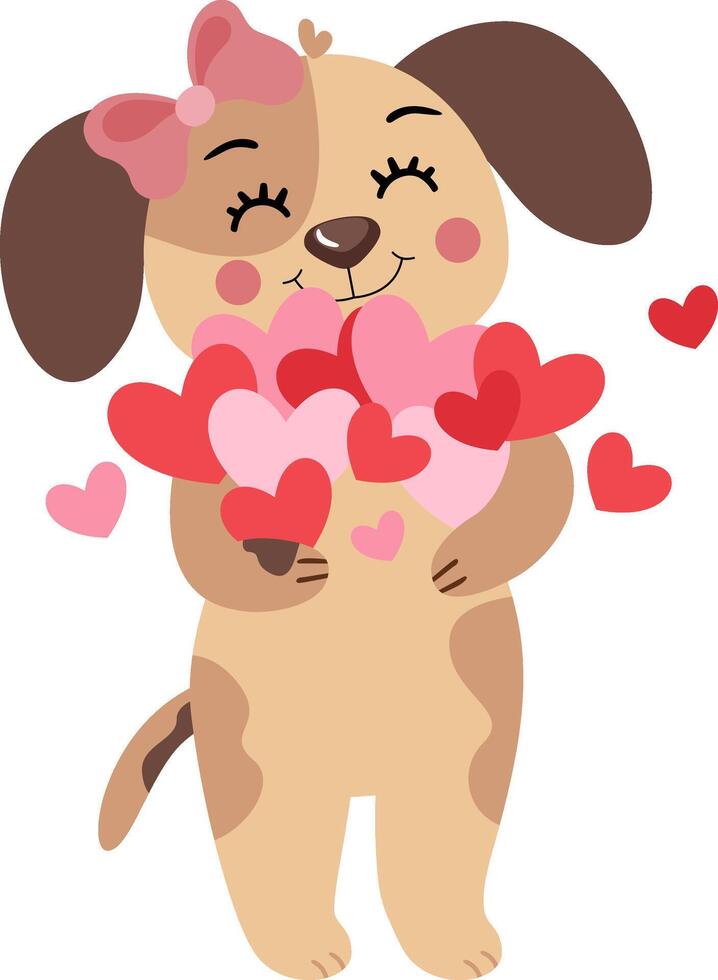 Sweet cute female puppy dog with hearts vector