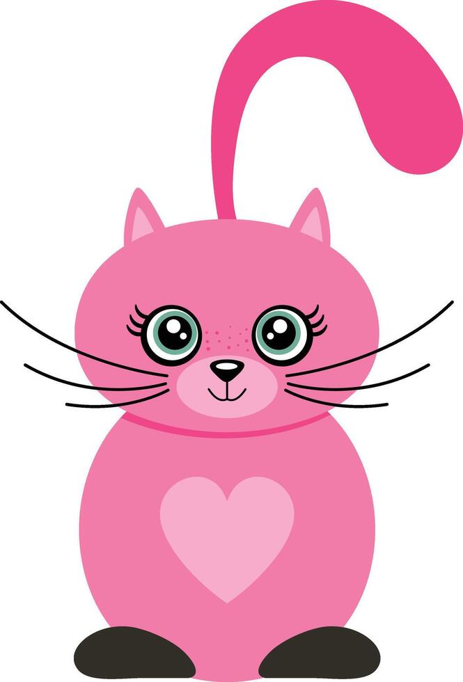 Cute pink cat with heart vector
