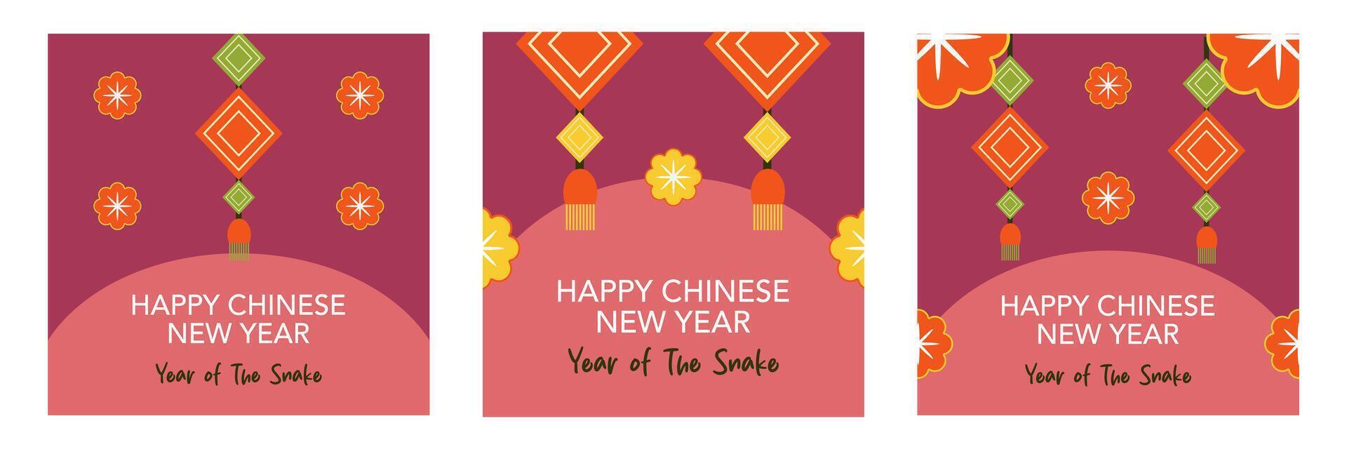 Set of Happy Chinese New Year greeting on red background for banner, poster and card. vector
