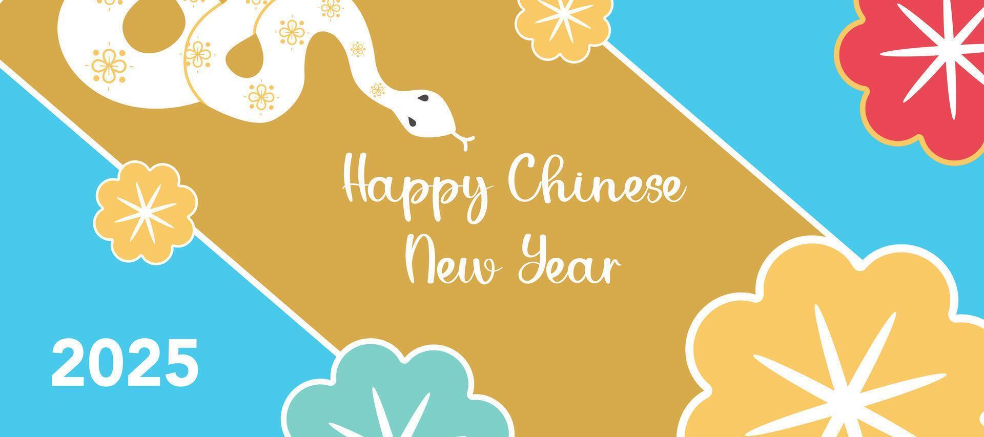 Happy Chinese New Year with snake, flowers illustration, blue color, gold background for banner, poster and greeting card. vector